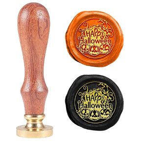 PH PandaHall Happy Halloween Wax Seal Stamp, 1 inch Pumpkin Sealing Stamp Skull Removable Retro Brass Head Stamp with Wooden Handle for Halloween Decor Card Wine Package Decoration Gift Wrapping