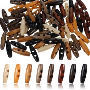 80Pcs Wooden Buttons for Clothes, 2 Hole Wood Buttons Toggle Buttons Decorative Buttons for Coat, Jacket, Sweater, DIY Sewing Craft Projects（8 Colors）
