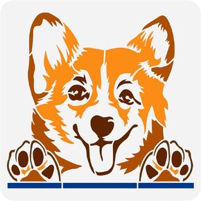 FINGERINSPIRE Corgi Dog Stencil 11.8x11.8inch Reusable Welsh Corgi Dog Drawing DIY Craft Pet Painting Template Animal Theme Stencil for Painting on Wood, Floor, Wall and Furniture