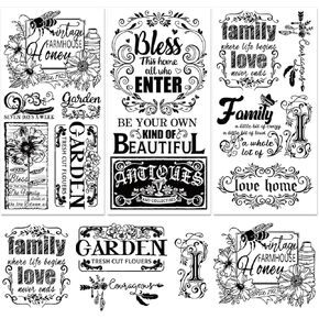 3 Sheet Vintage Word Rub on Transfers for Furniture Crafts Black Warm Vintage Letter Flowers Stickers Transfer Rub on 11.8 Inch* 5.9 Inch for Family Home Garden Office DIY Art Craft Decor