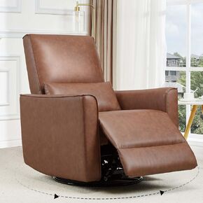 IDEALHOUSE Recliner Chair with Rocker & 360° Swivel, Rocking Chair Nursery, Glider Rocker Recliner, PU Leather Sofa Chair with high Back, Deep Seat for Nursery, Living Room, Bedroom, Brown