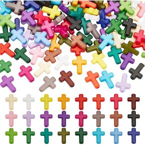 120pcs حبات الأكريليك الصليب 24 ألوانًا متنوعة من الخرز الصليب الصغير الملون عبر سحر الفواصل الفضفاض