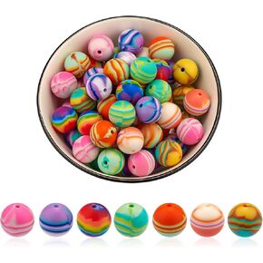 70pcs 15 مم حبات السيليكون جولة صنع مجموعة ، حبات كبيرة لحرف المجوهرات (7 أنماط)