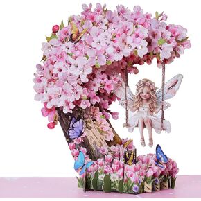 3D Pop Up Card,Butterflys and Flower Greeting Card with Envelope,Birthday Card, Handmade Gifts for Women, Wife, Mom, Grandma, Her, Foldable Celebration Cards for Friends (Heart shaped crystal cherry blossom)