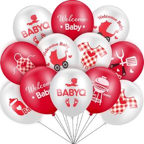 Jerify 56 قطعة 12 بوصة Baby Q البالونات اللاتكس للاستحمام ، مستلزمات الحفلات المقدمة لعيد ميلاد الشواء الصيفي (أحمر)