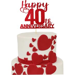 Happy 40th Anniversary Cake Topper ، 40th Cake Cake Cake Topper ، ذكرى زواج زواج (Red Glitter)