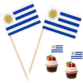 100 Pcs Uruguay Flag Uruguayan Toothpick Flags, Cocktail Picks Mini Stick Cupcake Toppers Country Picks Party Decoration Celebration Cocktail Food Bar Cake Flags ﻿