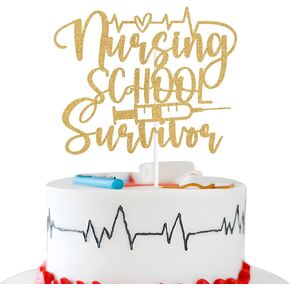 مدرسة تمريض الناجين من الكعكة توبر ، تهانينا ممرضة/BSN/NP/RN ، زخارف حفل التخرج الممرضة بريق الذهب