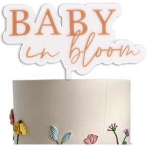 Baby in Bloom Cake Topper - Baby Shower Cake Topper, Baby Shower Party Decorations, Gender Reveal, White Acrylic Birth Announcement Cake Topper (Bloom Topper)