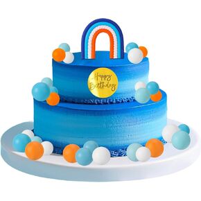 32pcs Blue Rainbow Cake Toppers, Blue and Orange Dog Themed Happy Birthday Topper Include Colorful Cake Balls Pastel Rainbow Cupcake Decorations for Baby Shower Birthday