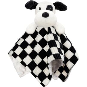 Baby Lovey Blanket for Boys Girls Super Soft Checkerboard Gingham with Minky Dot Fabric Backing Puppy Lovely Black 14Inch
