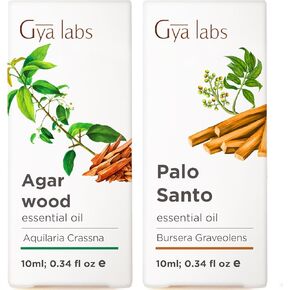Agarwood Essential Oils for Diffusers & Palo Santo Essential Oil for Diffuser Set - 100% Natural Aromatherapy Grade Essential Oils Set - 2x0.34 fl oz - Gya Labs