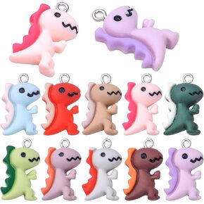 30pcs Small Dinosaur Pendant Charms Resin Lovely Animal Pendants Earrings Dangle Charms Craft Supplies for DIY Bracelet Necklace Jewelry Making Decoration, 10 Colors