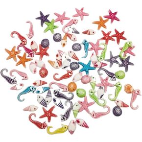 Julie Wang 100 PCS راتنجات مختلطة سحر الحيوانات البحرية تشكيلة ملونة Seahorse Starfish Conch Presants Summer Ocean موضوعات المجوهرات صنع ديكور المنزل
