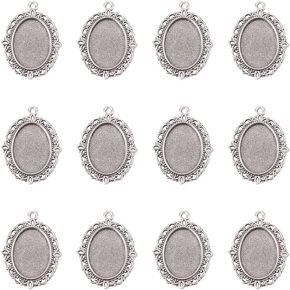 kissitty 50 قطعة الفضة العتيقة القلادة البيضاوي Cabochon الإعدادات 18x13mm ديا. Blanks Cameo Bezel Munms Charms لصنع المجوهرات الصور