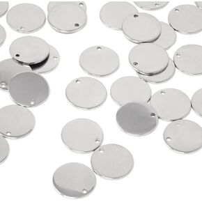 yueton 40PCS 15mm Stainless Steel Flat Round Shaped Pendant Blank Stamping Tag Charms Pendant for Earrings, Necklaces, Bracelets, Anklets