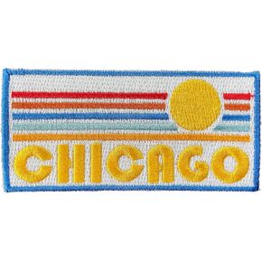 Chicago Patch - Retro Sunrise 100% Embroidery Iron-on & Sew-on Chicago, Illinois Patch (3.75" x 1.75")