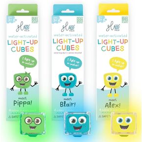 Glo Pals Water-Activated Light-Up Cubes Bundle for Sensory Play – 12 Pack (Holly Jolly – Red, Green + Multi Color)