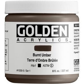 Heavy Body Acrylics by GOLDEN, Burnt Umber, 8 fl. oz. Jar, Professional Acrylic Paint, Opaque