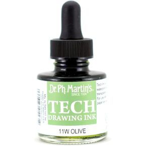 Dr. Ph. Martin's TECH Drawing Ink (11W) Ink Bottle, 1.0 oz, Olive Green, 1 Bottle