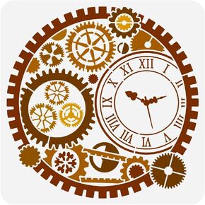 FINGERINSPIRE Gear Circle Painting Stencil 11.8x11.8 inch Reusable Cyborgpunk Clock Pattern Drawing Template DIY Vintage Clock Decoration Stencil for Painting on Wood Wall Fabric Paper Furniture
