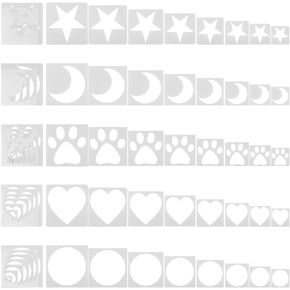 SUPERFINDINGS 40Sheets Painting Stencil 5 styles Plastic Stencil Star Heart Round Moon Paw Stencil Reusable Art Craft Stencils for Painting on Wall Window Car