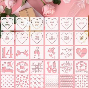 Whaline 30Pcs Valentine's Day Stencils Reusable Heart Love Painting Drawing Templates for Wedding Anniversary DIY Crafts Greeting Card Scrapbook Album Envelope Supplies, 6 x 6 Inch