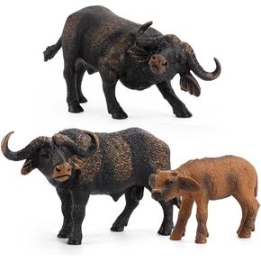3 Pcs African Safari Bull Action Figure Toy, Realistic Buffalo Figurines Collection Playset Preschool Science Educational Learn Cognitive Props，