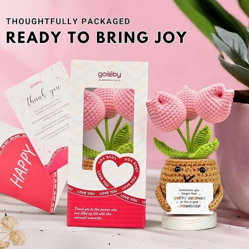 Gossby Gifts for Mom from Daughter Son Kids - Mothers Day, Birthday Gift for Mom, Mama - Basket Stuffers - Positive Tulip Crochet for Mama with Package & Thank You Card in Kuwait