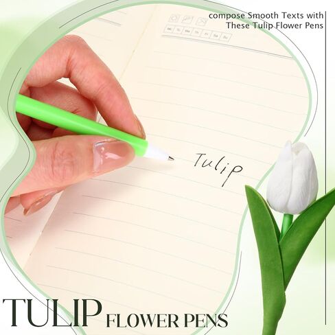 100 Pcs Fake Tulip Flower Pens Gifts, 0.5mm,artificial Flower Ballpoint Pens,PU Tulips Easter Spring Wedding Bouquet Centerpiece Home Office Presents Decor(White) in Saudi Arabia