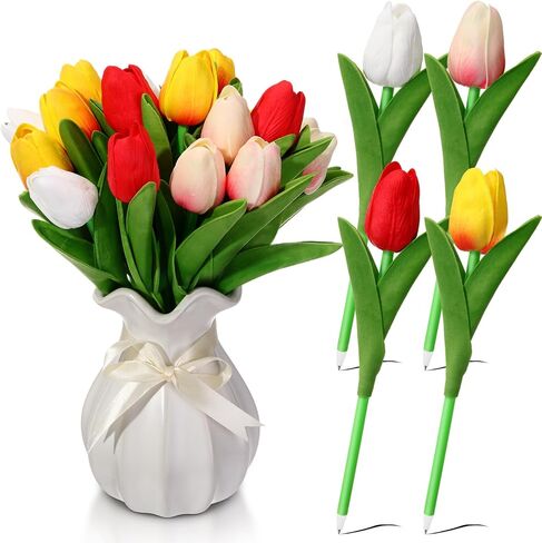 100 Pcs Fake Tulip Flower Pens Gifts, 0.5mm,artificial Flower Ballpoint Pens,PU Tulips Easter Spring Wedding Bouquet Centerpiece Home Office Presents Decor(White) in Saudi Arabia