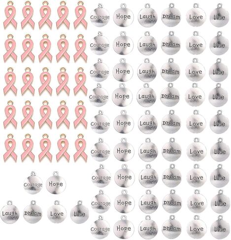 MSCFTFB 90 Pieces Awareness Ribbon Series Jewelry Charms Round Inspiration Dangle Pendants Hope Love Stamp Metal Tags for Earring Bracelet Necklace Jewelry Making DIY Gift Accessories(Multi) in Saudi Arabia