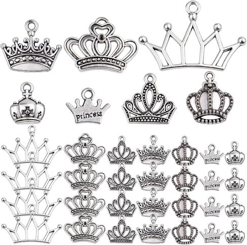 70pcs 7 Styles Crown Charms Pendant Alloy 3D Mini Lovely King Pendants Vintage Crown Bead Charms for Earrings Bracelets Necklace DIY Jewelry Making Supplies, 2 Colors in Saudi Arabia