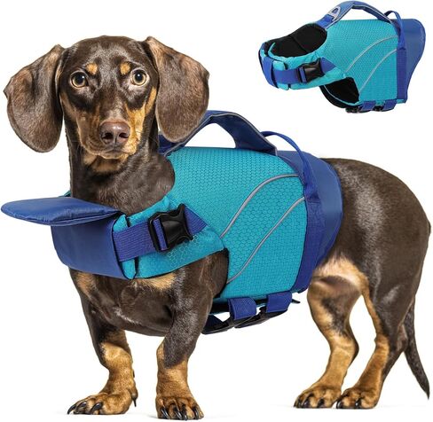 Queenmore Small Dog Jackt مع خطوط عاكسة ، سترة نجاة قابلة للتعديل للكلاب الصغيرة ، جرو سترة ستر عالي ، سترة النجاة الجرو مع تعويم الرقبة الأمامية (الأزرق ، S) in Saudi Arabia