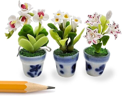 WitnyStore Tiny 2" High 8 Pieces Set Mix Hand Made Artificial Flowers Realistic Colorful Miniature Modelling Clay Flower Pots Brilliant Variety of Imitation House Plant Species Home Decoration in Kuwait