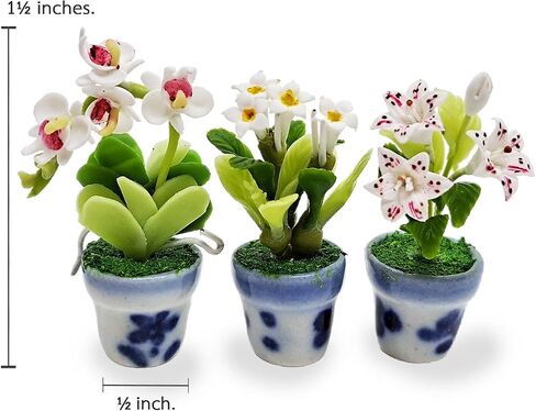 WitnyStore Tiny 2" High 8 Pieces Set Mix Hand Made Artificial Flowers Realistic Colorful Miniature Modelling Clay Flower Pots Brilliant Variety of Imitation House Plant Species Home Decoration in Kuwait