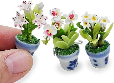 WitnyStore Tiny 2" High 8 Pieces Set Mix Hand Made Artificial Flowers Realistic Colorful Miniature Modelling Clay Flower Pots Brilliant Variety of Imitation House Plant Species Home Decoration in Kuwait