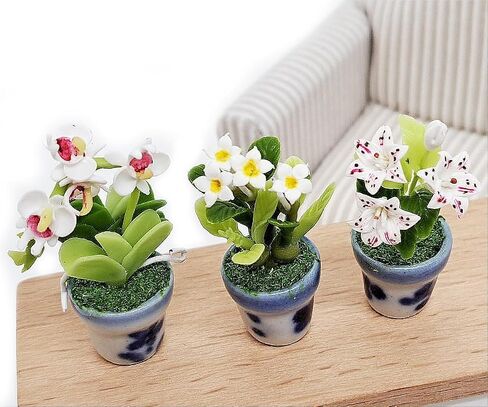 WitnyStore Tiny 2" High 8 Pieces Set Mix Hand Made Artificial Flowers Realistic Colorful Miniature Modelling Clay Flower Pots Brilliant Variety of Imitation House Plant Species Home Decoration in Kuwait