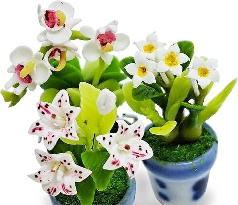 WitnyStore Tiny 2" High 8 Pieces Set Mix Hand Made Artificial Flowers Realistic Colorful Miniature Modelling Clay Flower Pots Brilliant Variety of Imitation House Plant Species Home Decoration in Kuwait