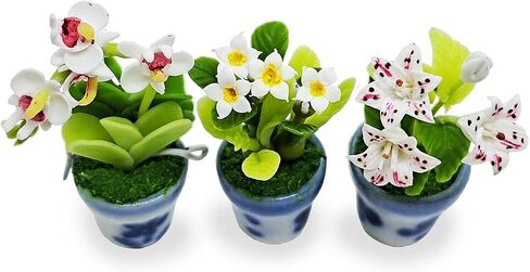 WitnyStore Tiny 2" High 8 Pieces Set Mix Hand Made Artificial Flowers Realistic Colorful Miniature Modelling Clay Flower Pots Brilliant Variety of Imitation House Plant Species Home Decoration in Kuwait