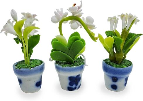 WitnyStore Tiny 2" High 8 Pieces Set Mix Hand Made Artificial Flowers Realistic Colorful Miniature Modelling Clay Flower Pots Brilliant Variety of Imitation House Plant Species Home Decoration in Kuwait