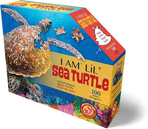 Madd Capp Lil' SEA Turtle 100 Piece Jigsaw Puzzle for Ages 5+ - 4007 - Unique Animal-Shaped Border, Poster Size When Completed, Oversized Pieces for Easy Handling, Includes Educational Fun Facts in Saudi Arabia