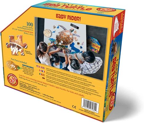 Madd Capp Lil' SEA Turtle 100 Piece Jigsaw Puzzle for Ages 5+ - 4007 - Unique Animal-Shaped Border, Poster Size When Completed, Oversized Pieces for Easy Handling, Includes Educational Fun Facts in Saudi Arabia