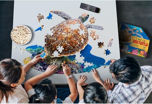 Madd Capp Lil' SEA Turtle 100 Piece Jigsaw Puzzle for Ages 5+ - 4007 - Unique Animal-Shaped Border, Poster Size When Completed, Oversized Pieces for Easy Handling, Includes Educational Fun Facts in Saudi Arabia