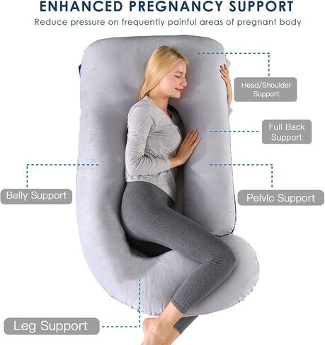 cauzyart Pregnancy Pillows for Sleeping U-Shape Full Body Pillow and Maternity Support - for Back, HIPS, Legs, Belly for Pregnant Women with Removable Bean Velvet Cover(Pink) in Kuwait