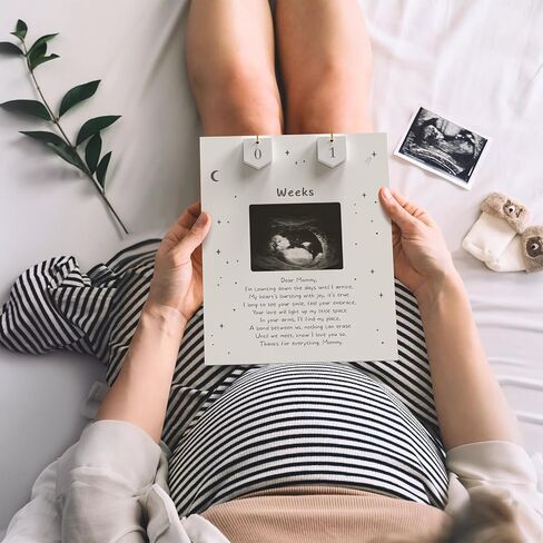 Sonogram Picture Frame Countdown Weeks For Dad - Pregnancy Announcements Ideas Sign - Standard 4"x3" Ultrasound Photo - Gender Reveal Gifts For Husband Father - New Expecting Parents to Be Keepsake in Kuwait