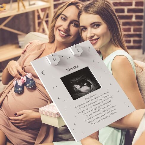 Sonogram Picture Frame Countdown Weeks For Dad - Pregnancy Announcements Ideas Sign - Standard 4"x3" Ultrasound Photo - Gender Reveal Gifts For Husband Father - New Expecting Parents to Be Keepsake in Kuwait