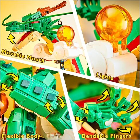 JMBricklayer Dragon Building Sets for Adults, Cool Dragon Kit Animal Toys with Lights 70007, Model Collection or Home Office Decor, Building Toys Gift for Boys Girls Men Adults(1364 PCS) in Kuwait