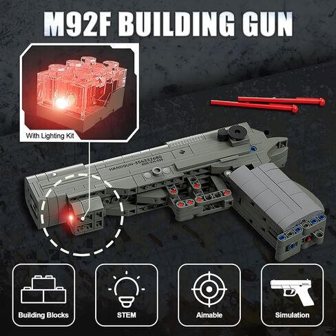 Finger Rock M1911 Pistol Model Guns Building Blocks Toy Set, DIY Simulation Handheld Gun Mechanical Model Kits, 333 pcs Collectible Construction Shootable Sniper Toys Gifts for Teens Boys Aged 14+ in Kuwait