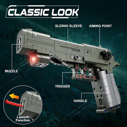 Finger Rock M1911 Pistol Model Guns Building Blocks Toy Set, DIY Simulation Handheld Gun Mechanical Model Kits, 333 pcs Collectible Construction Shootable Sniper Toys Gifts for Teens Boys Aged 14+ in Kuwait